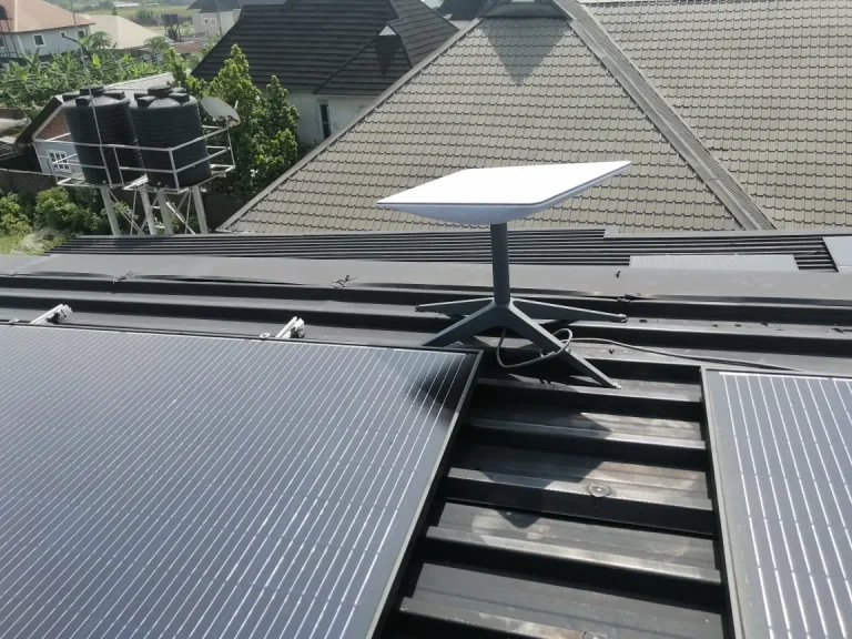 Starlink dish on the duplex roof ridge