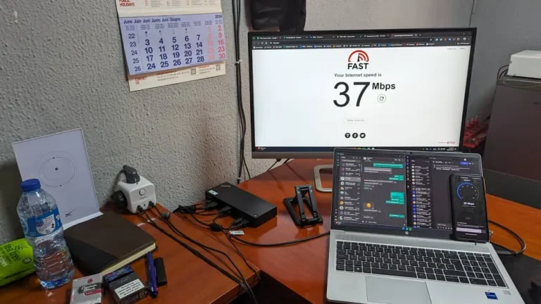 Speed test running on the office computer after installation