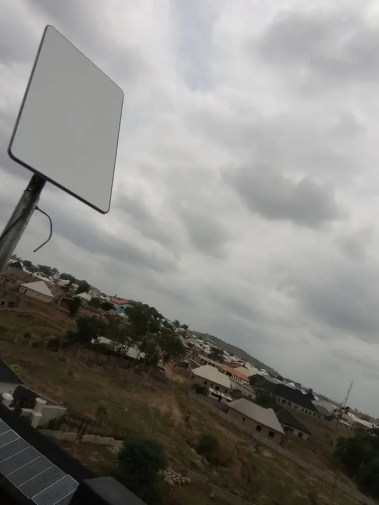 View from the Starlink dish over the surrounding hills and rooftops
