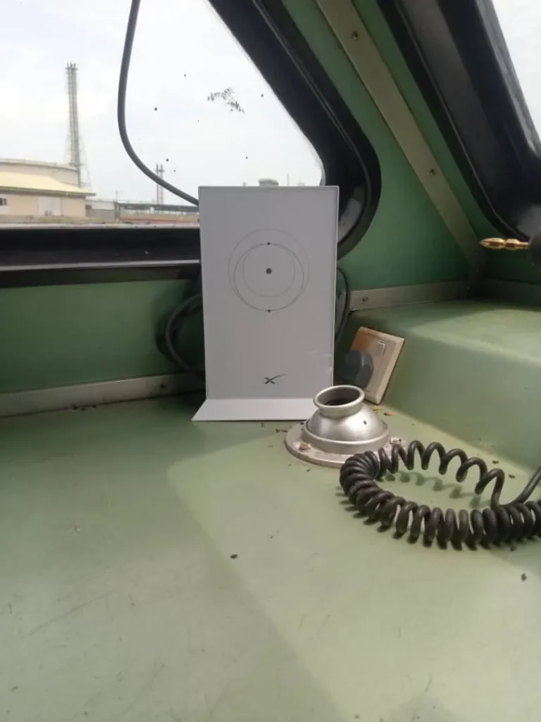 Starlink router fitted inside the boat's wheelhouse